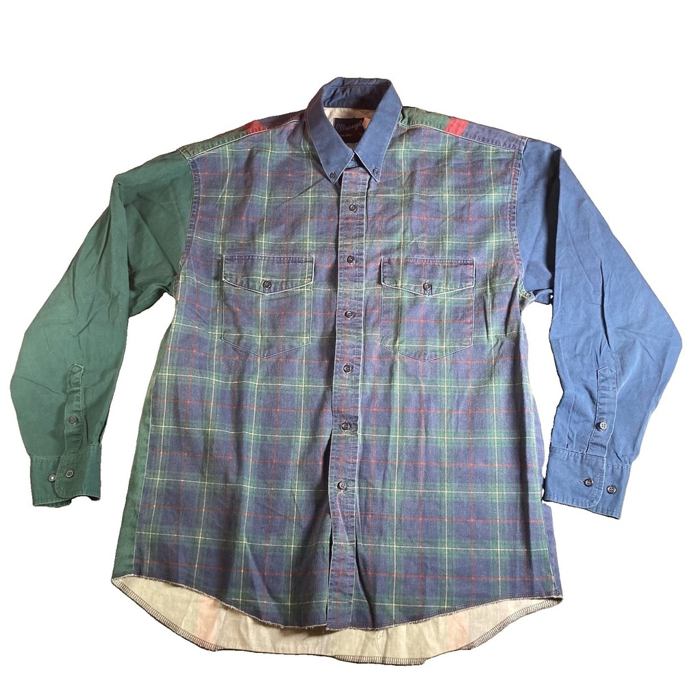 Vintage Wrangler Mens X-Long Tails Brushpopper Striped Western Shirt XL 16.5